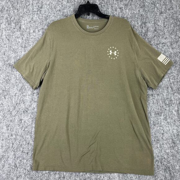 Under Armour Shirt‎ Mens XL Green Freedom Loose Heatgear USA Flag Patriotic - Picture 1 of 6